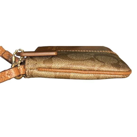 Coach Signature Stripe Coated Canvas Wristlet Wallet Tan & Brown F64233 - Picture 5 of 9